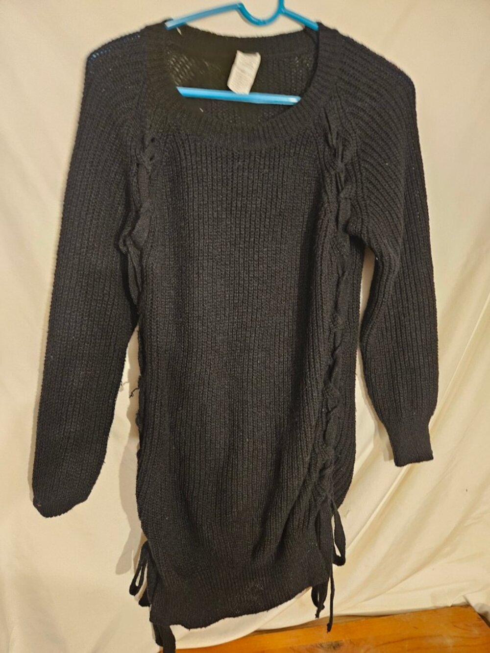 Black Knit Sweater Dress with Side Ties